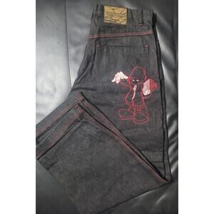 VTG Y2K Diss Jeans Skater Wide Leg Baggy Streetwear Hip Hop Embroidered 38x32